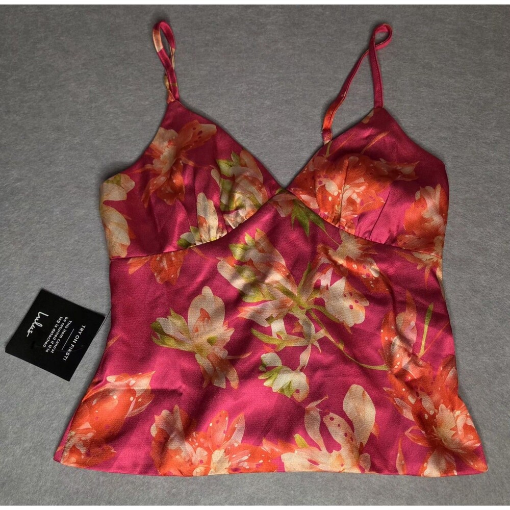 LULUS Pink Floral Satin Corset Cami Sz XS Top Side Zip Adjustable Straps